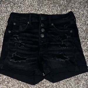 High-Rise Distressed Black Women's Denim Shorts